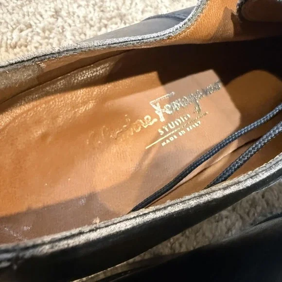 Salvatore Ferragamo Studio Shoes Mens Size 10.5 Black Cap Toe Oxford Italy - Picture 6 of 10